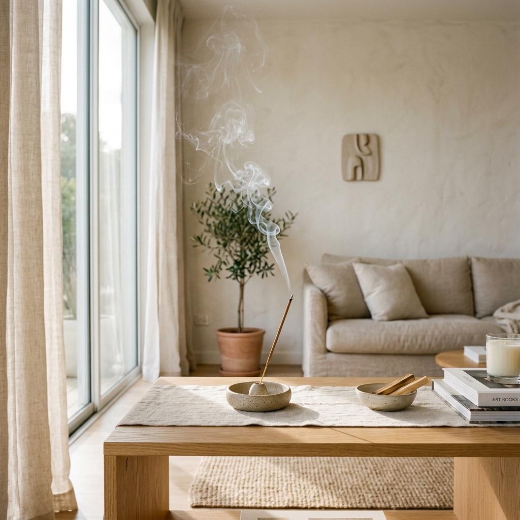 Clean home reset with incense creating a calm and balanced atmosphere in Canada