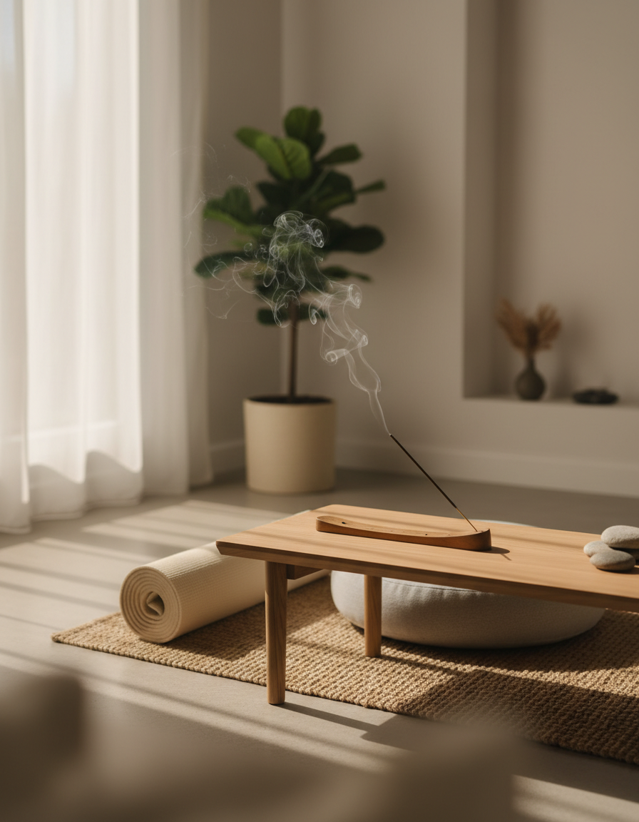 Incense burning in a peaceful meditation space