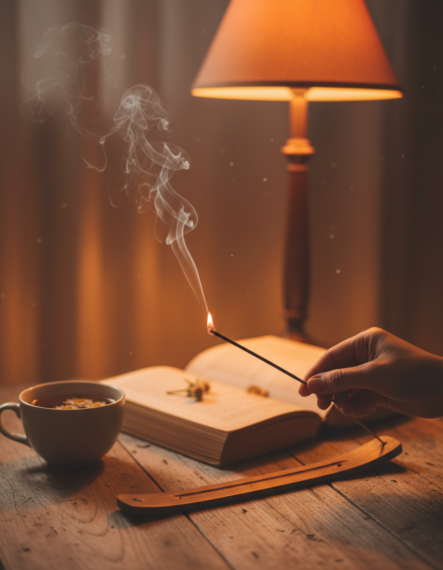 Lighting incense for evening relaxation
