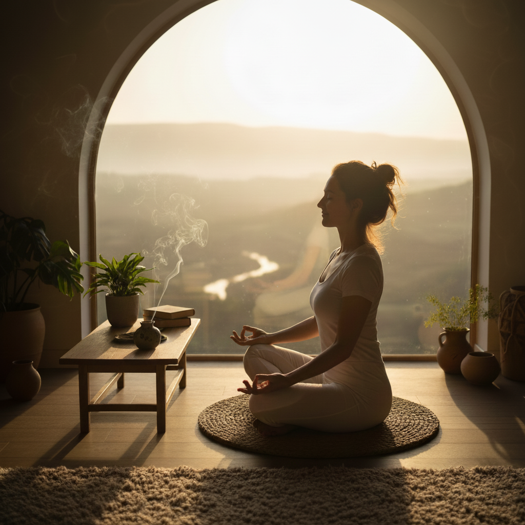 Morning yoga and incense ritual