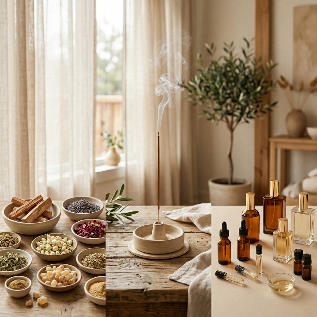 Natural vs synthetic incense — botanical ingredients, burning incense stick, and fragrance oils compared
