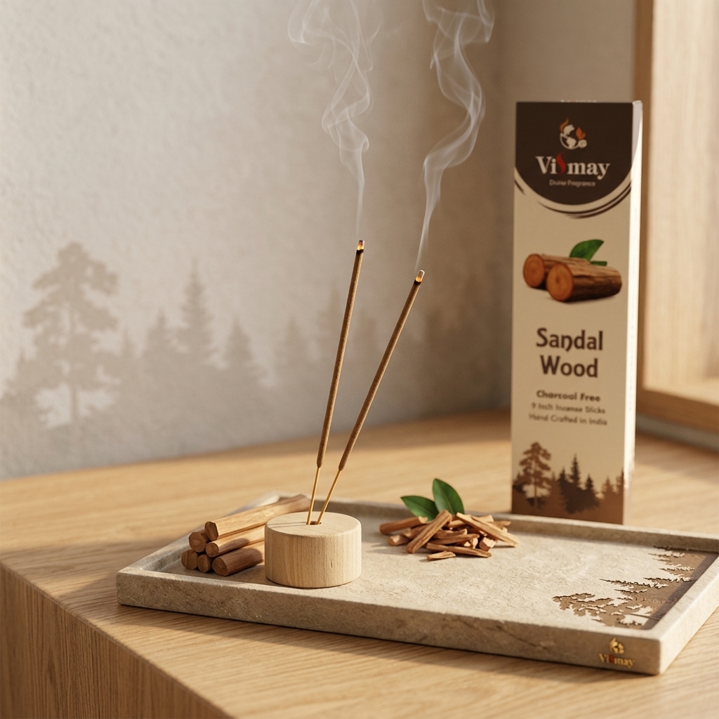 Sandalwood incense sticks with warm woody fragrance for meditation and calm