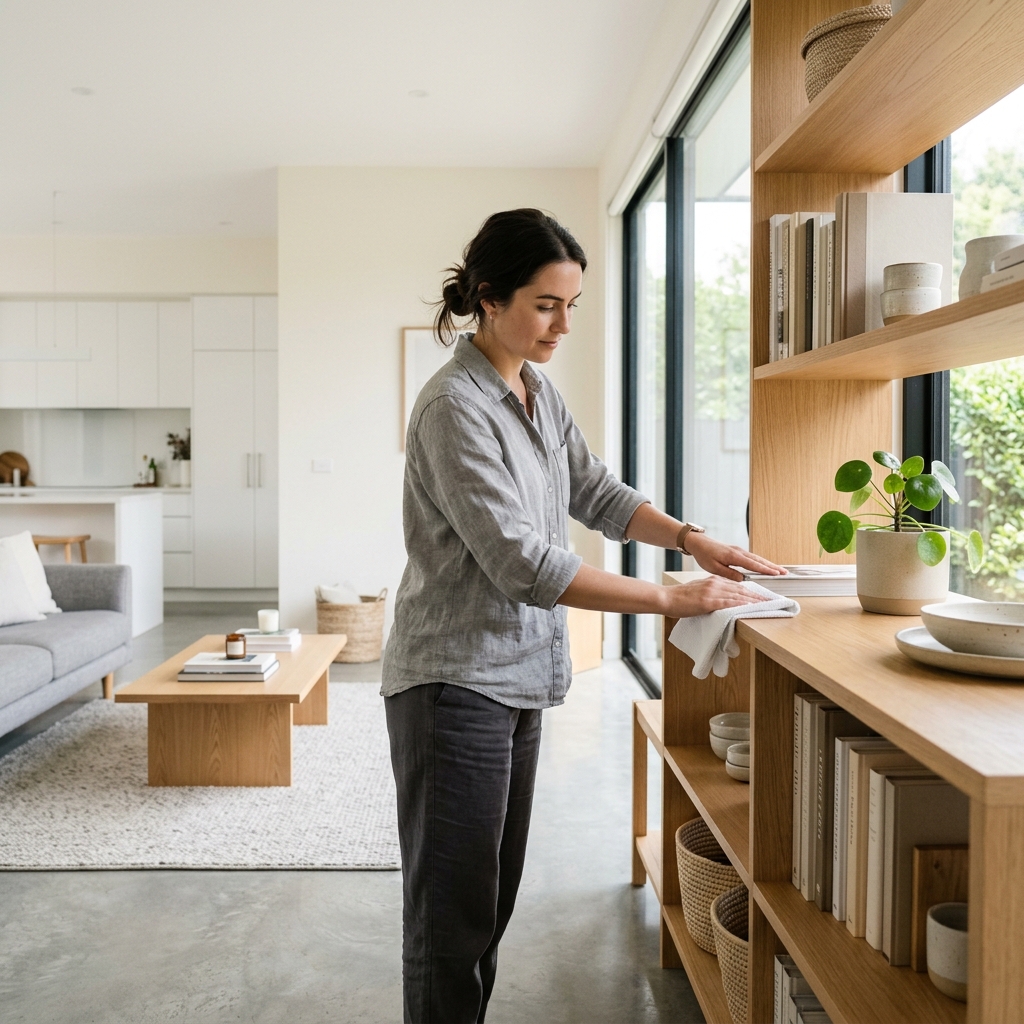 Spring cleaning routine with decluttering and organizing a modern home