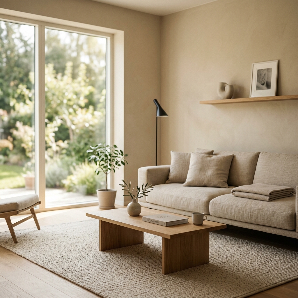 Minimal spring-cleaned home with calm, uncluttered space and soft natural light