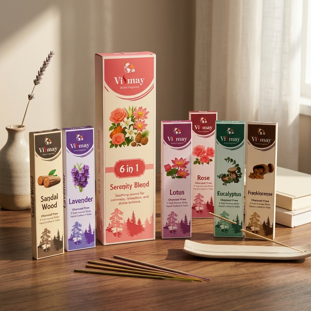 Vismay incense packaging — charcoal-free incense in Canada