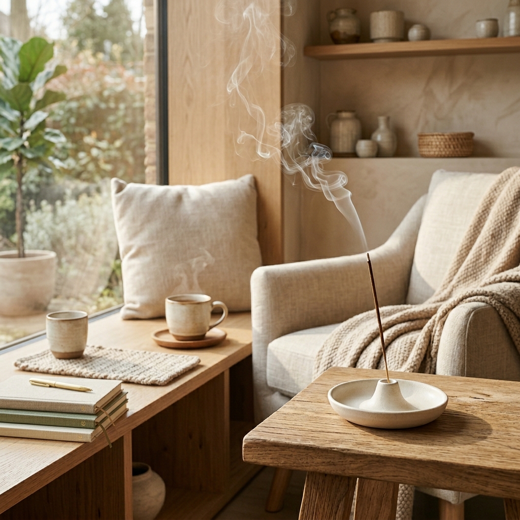Incense stick burning in a calm home space — purpose and meaning of incense rituals