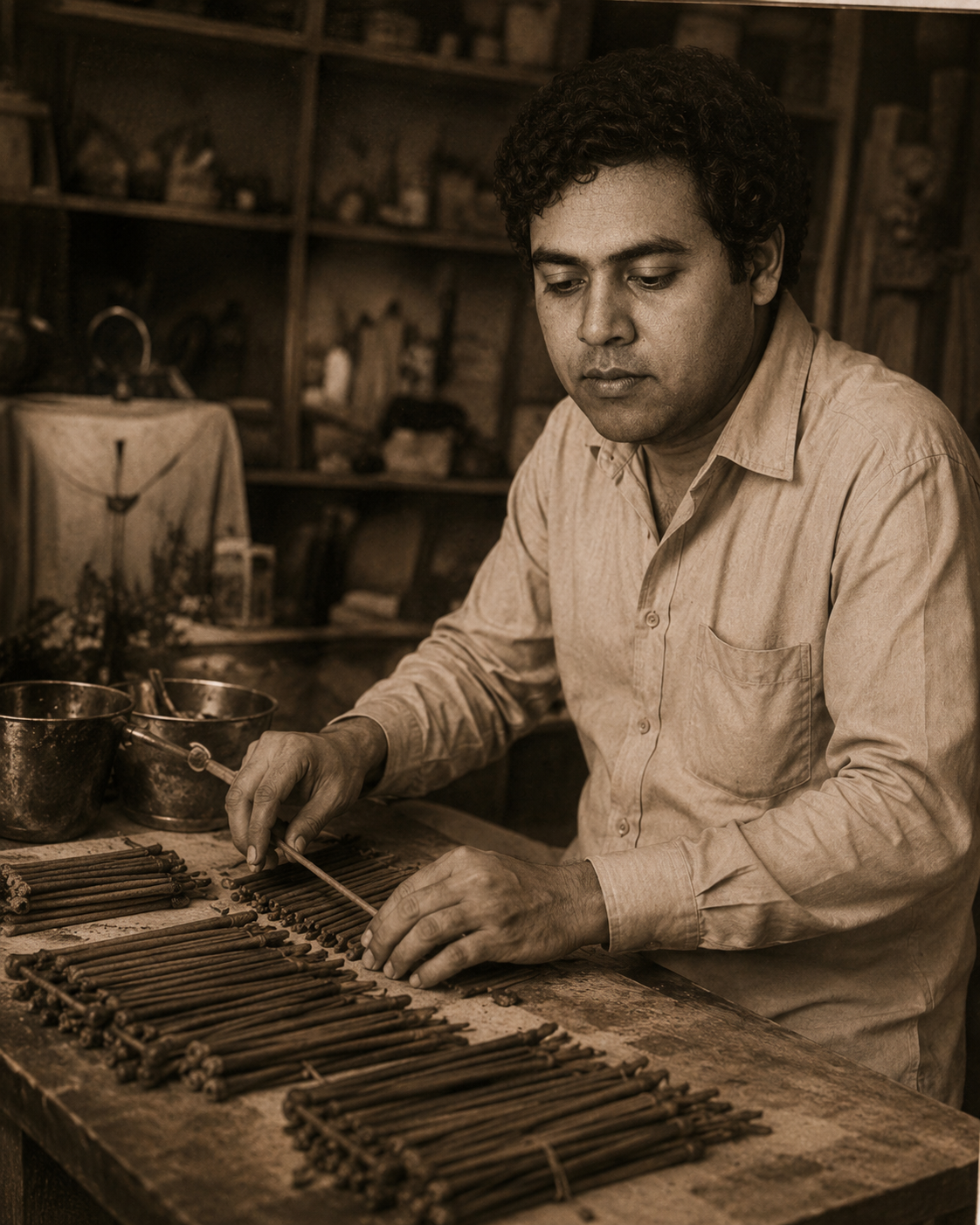 Founder crafting incense by hand