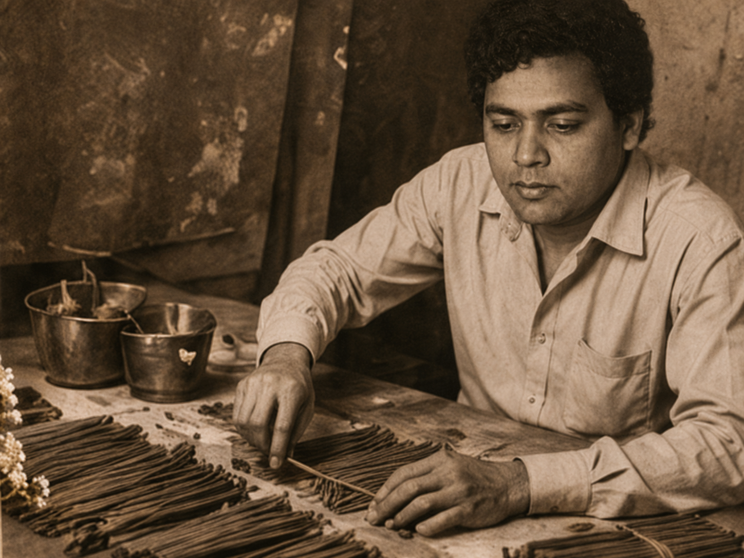 Founder crafting incense by hand