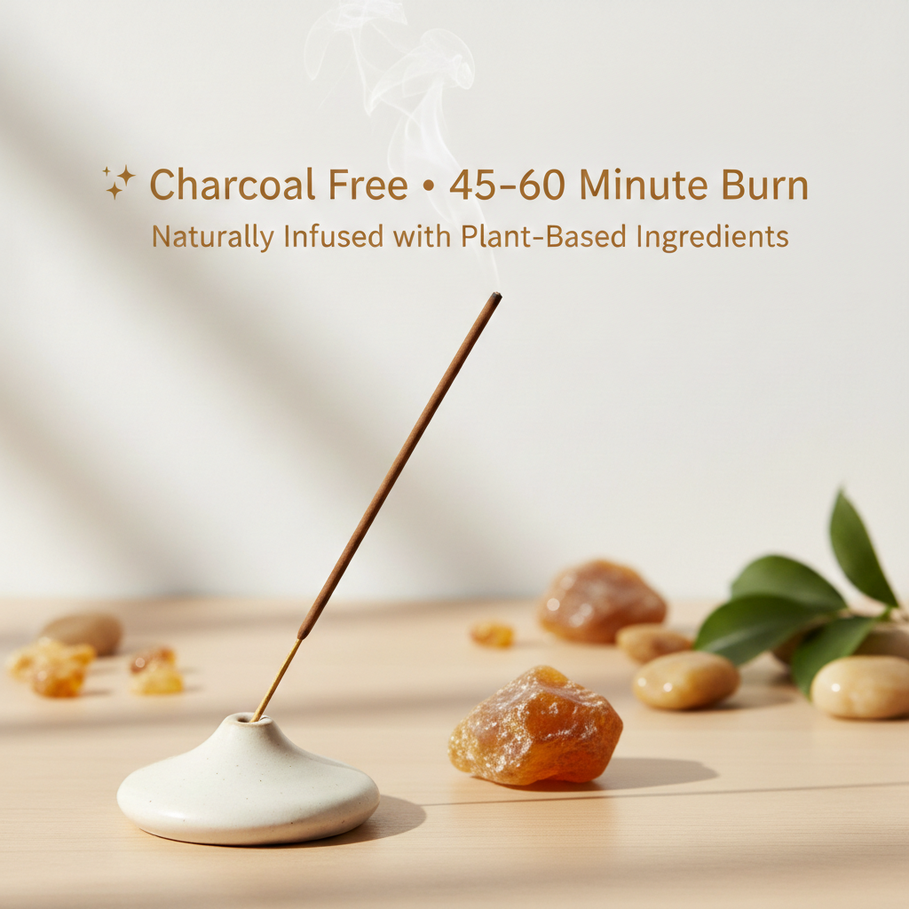 Charcoal-free amber incense sticks for a clean, gentle burn