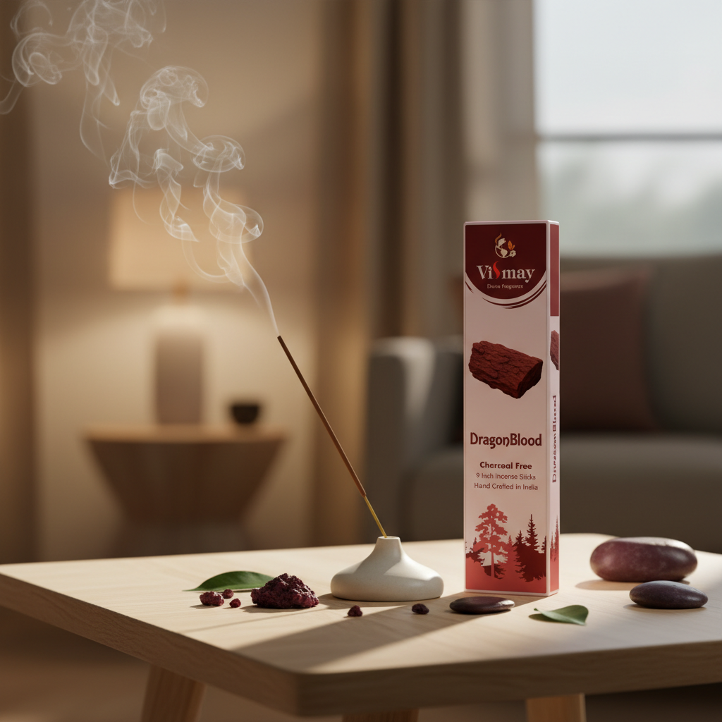 Dragonblood incense sticks in evening setting