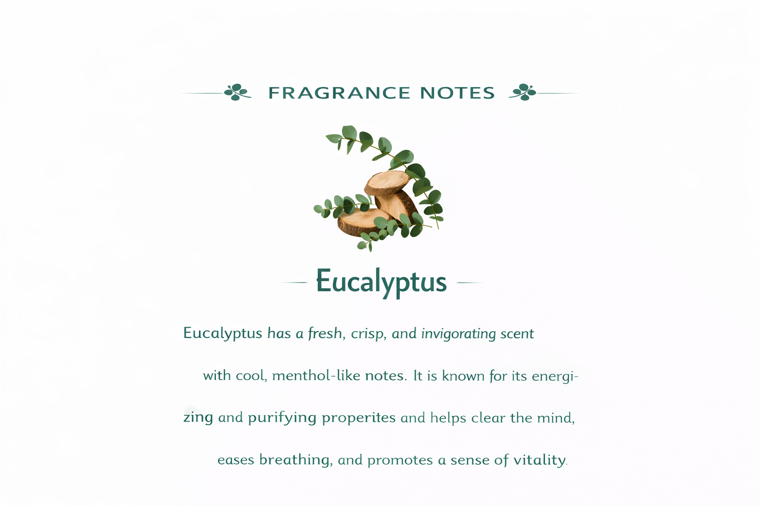 Eucalyptus incense fragrance notes — fresh crisp cooling herbal profile