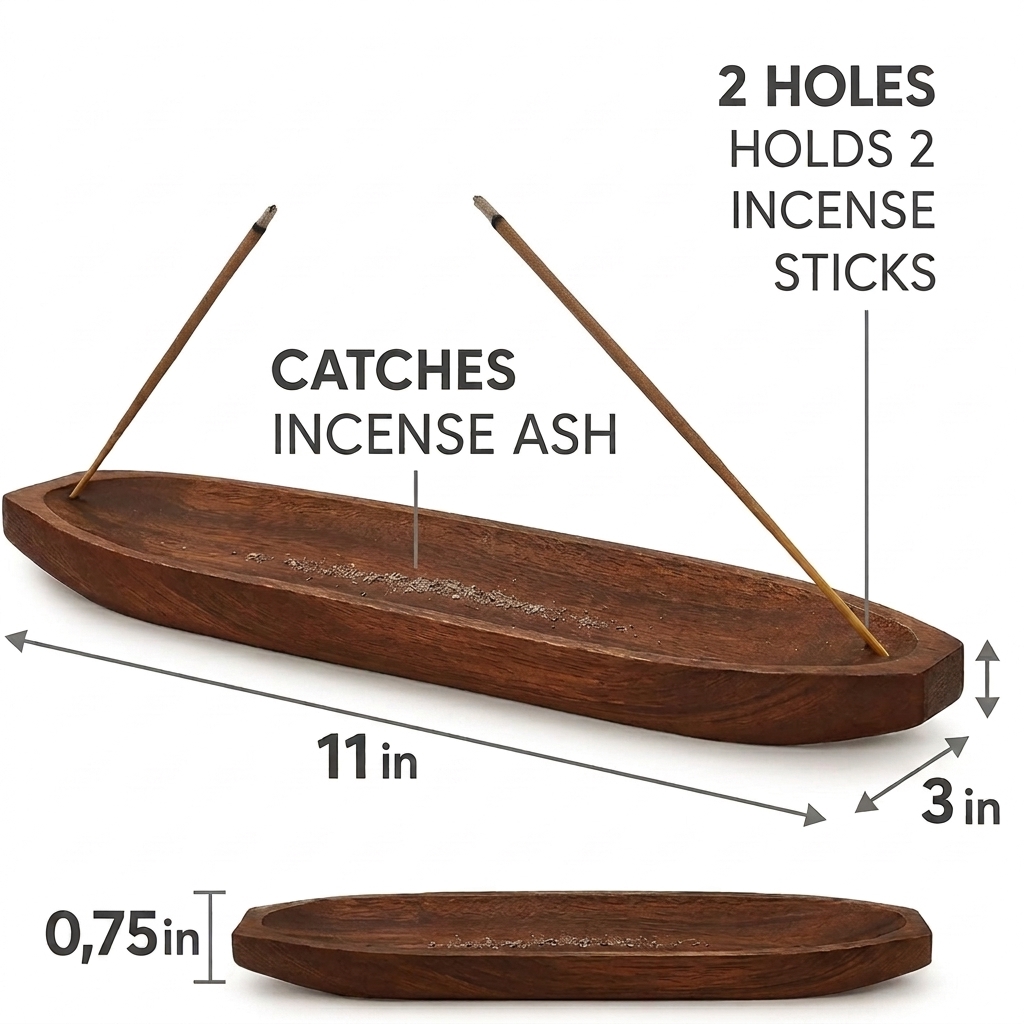 Wooden Boat incense holder — size and dimensions
