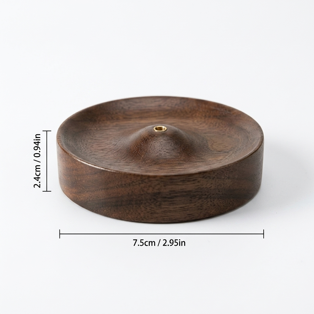 Wooden Brass incense holder size guide — 7.5cm diameter, 2.4cm height