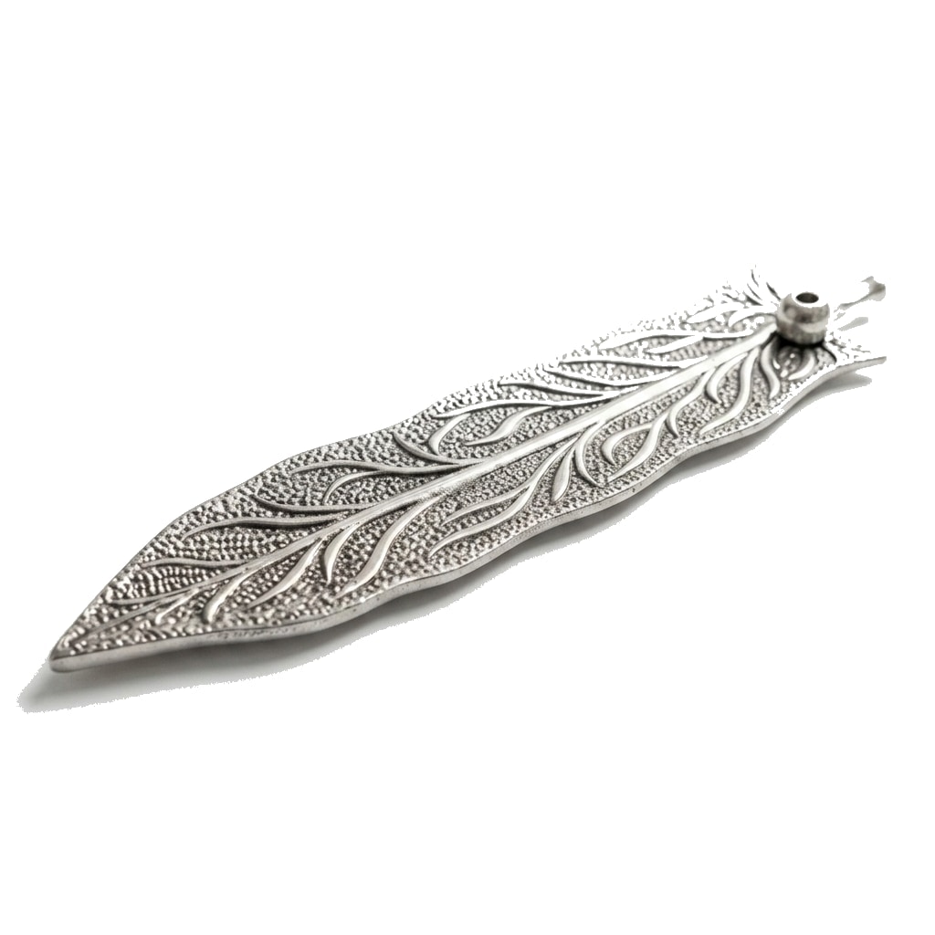 Elegant Leaf Incense Holder — silver engraved leaf tray with incense stick