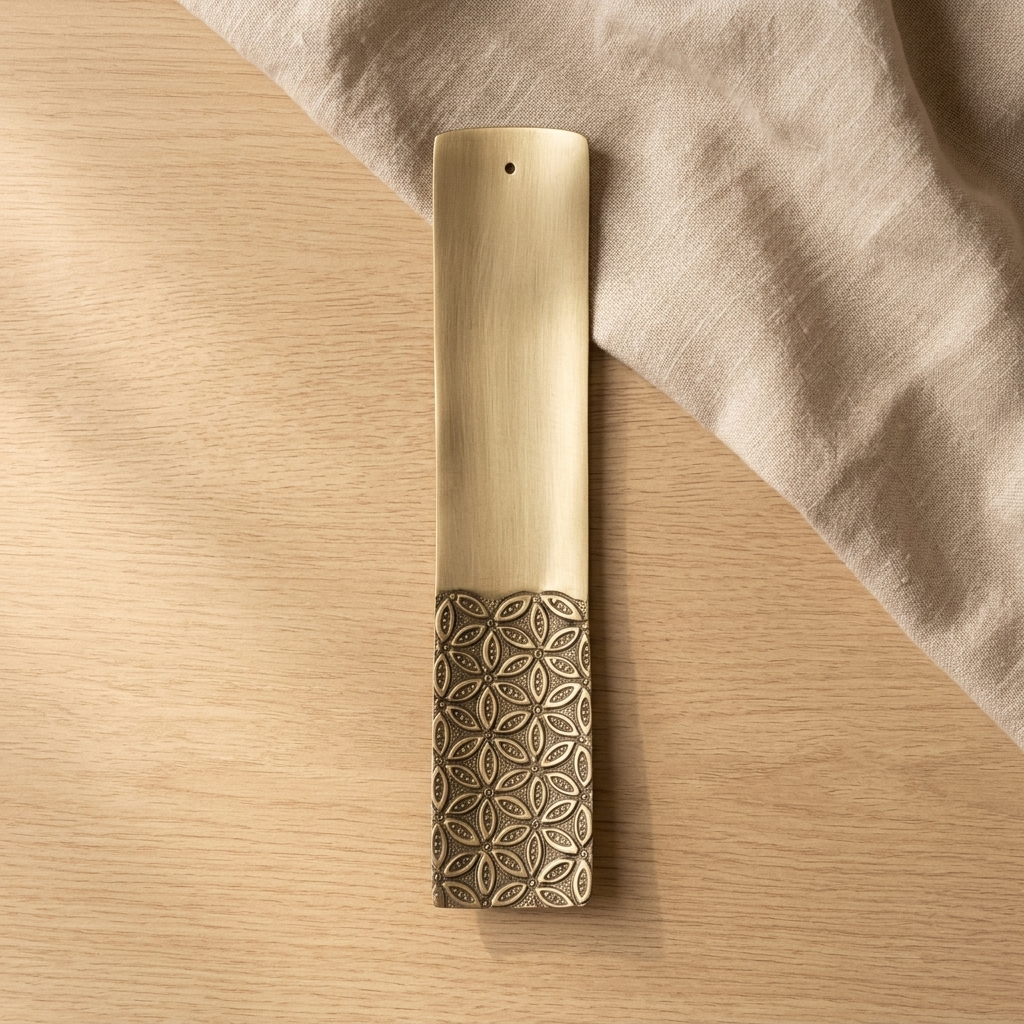 Golden Blossom Incense Holder product view on wood