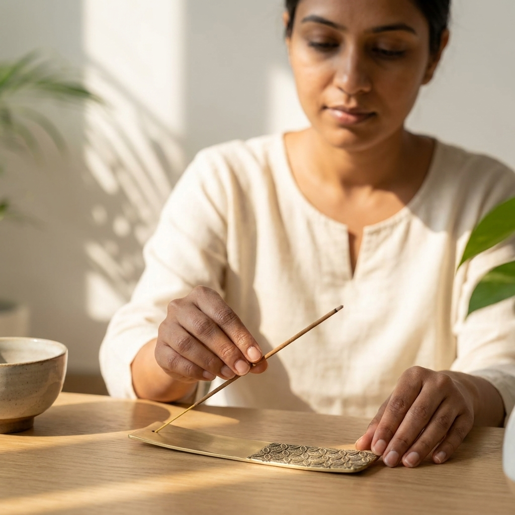 Golden Blossom Incense Holder burning incense lifestyle view
