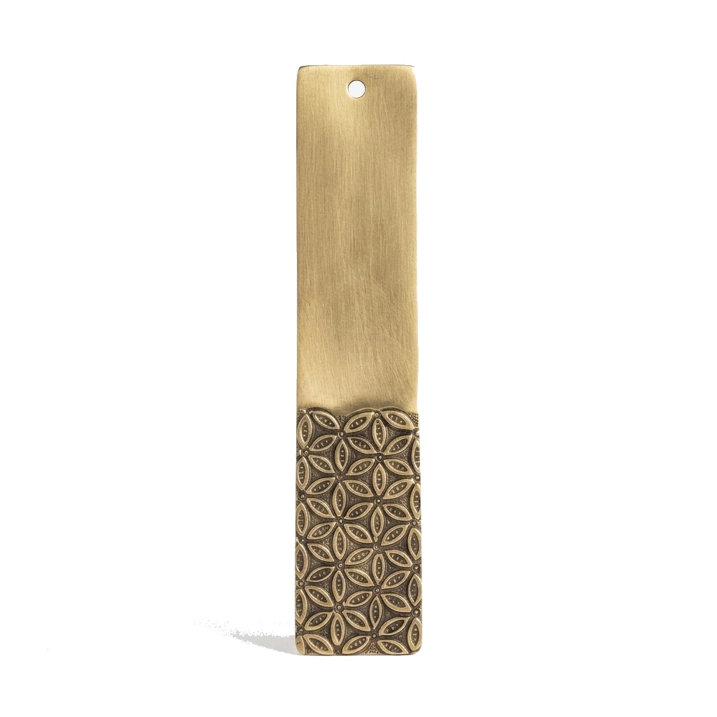 Golden Blossom Incense Holder — matte gold long tray with embossed blossom motif