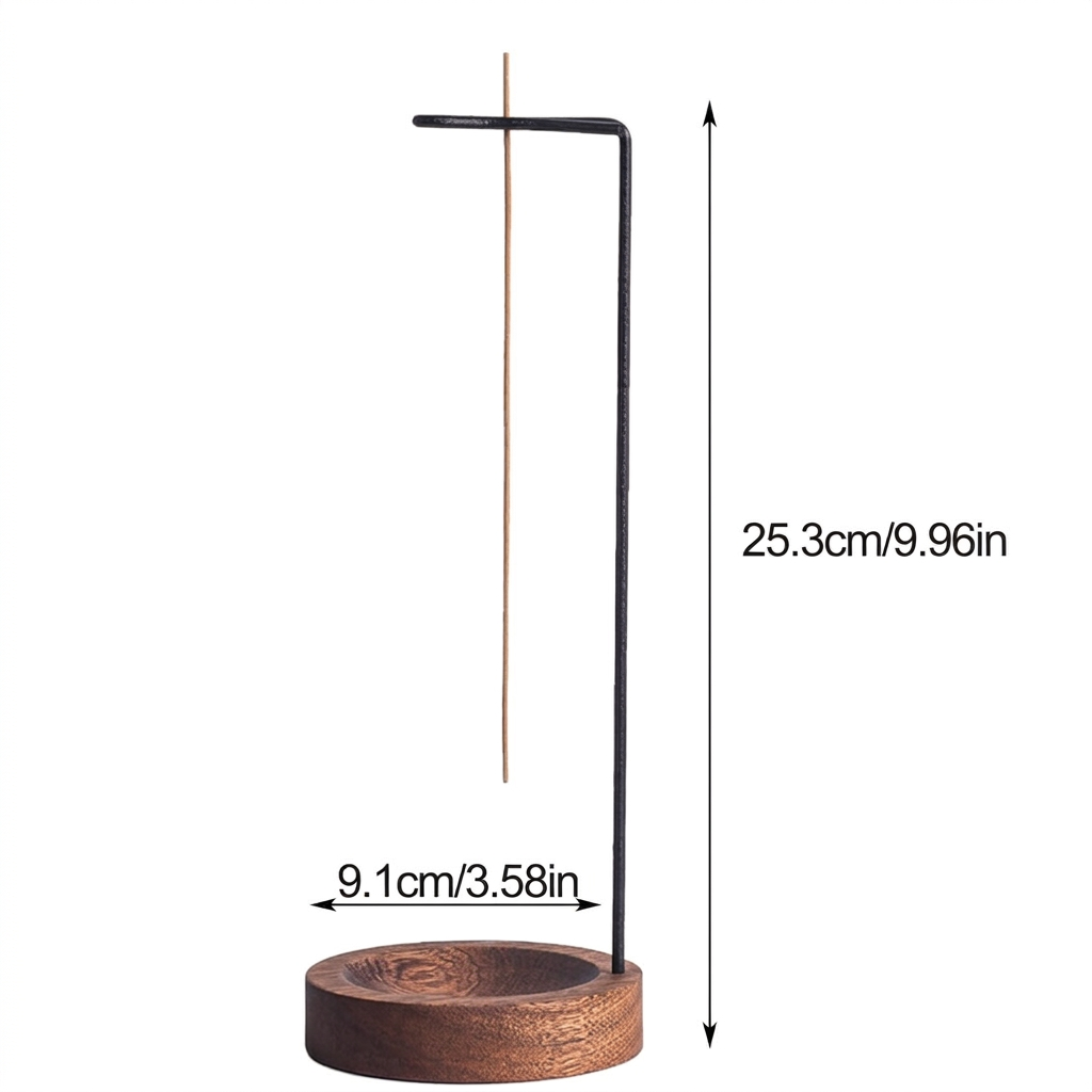 Levitate incense holder — size and dimensions (25.3 cm height, 9.1 cm base width)