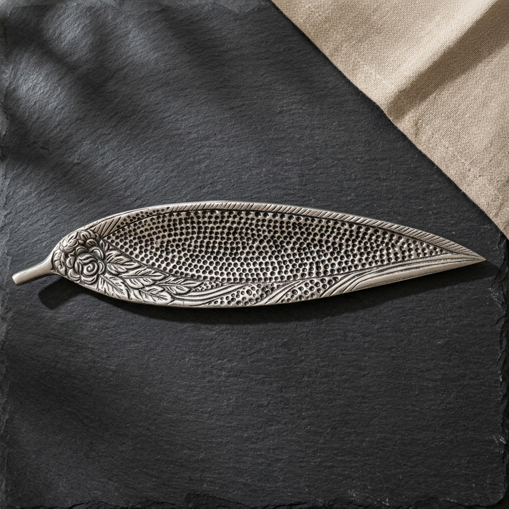 RoseWine Incense Holder on slate showing rose floral engraving detail