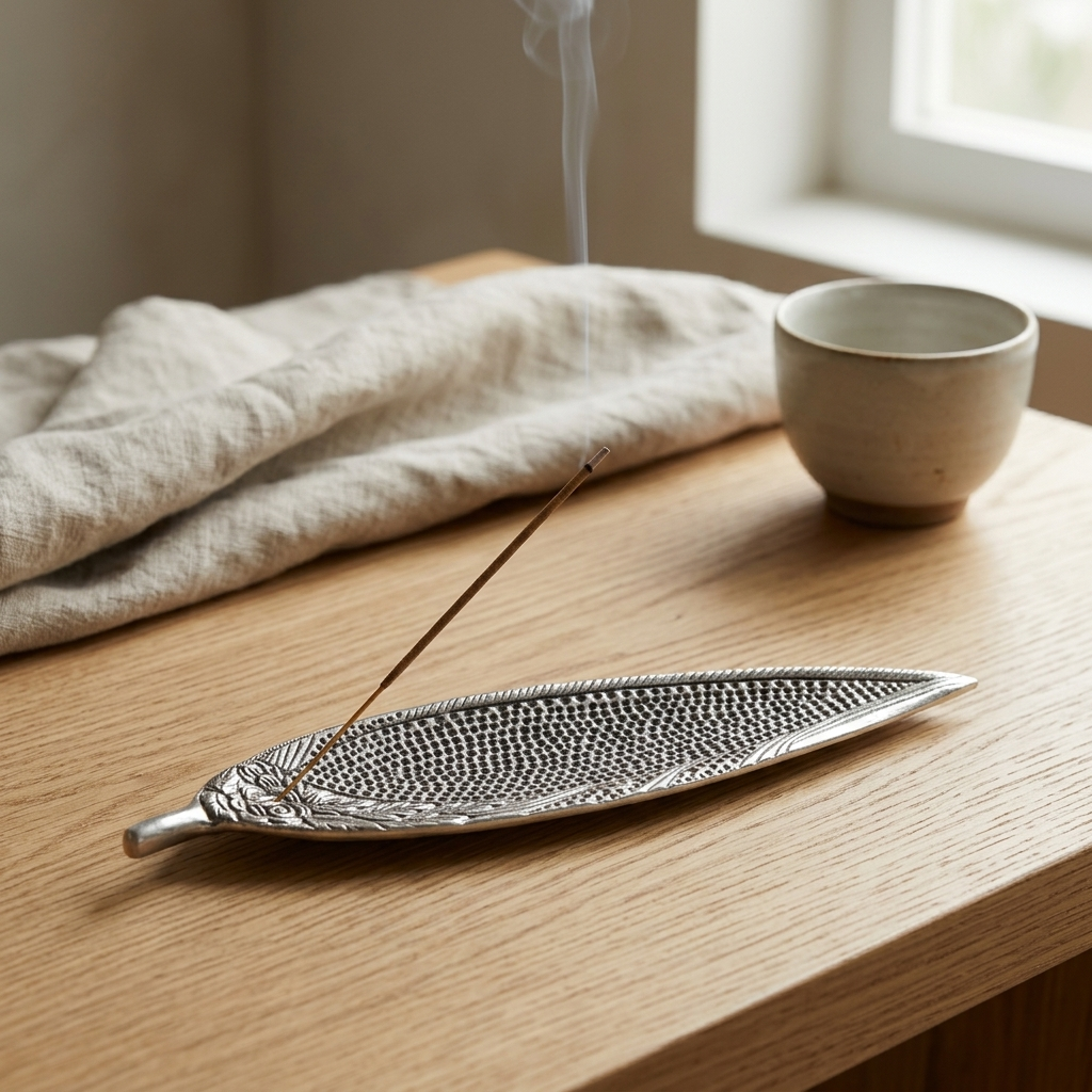 RoseWine Incense Holder burning incense on a wooden table