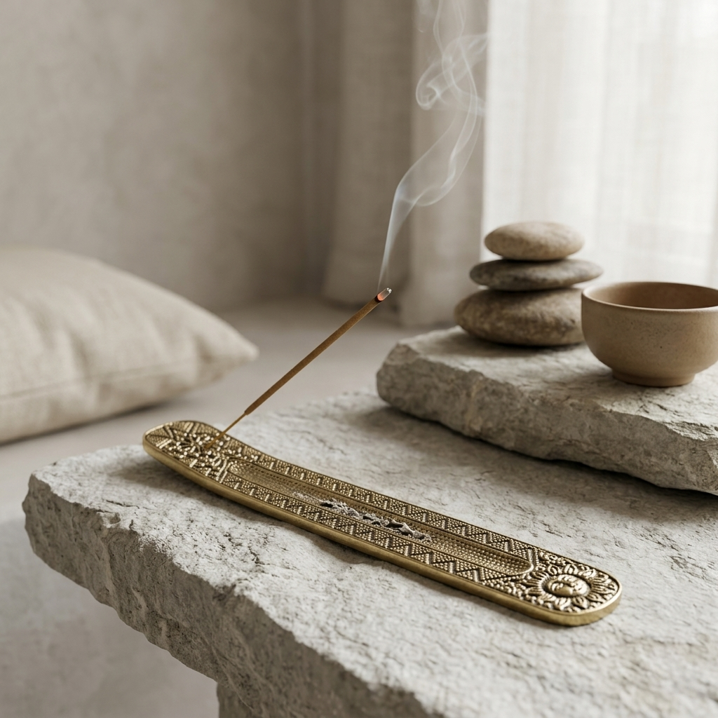Solaris Metal Incense Holder — Gold modern flat lay