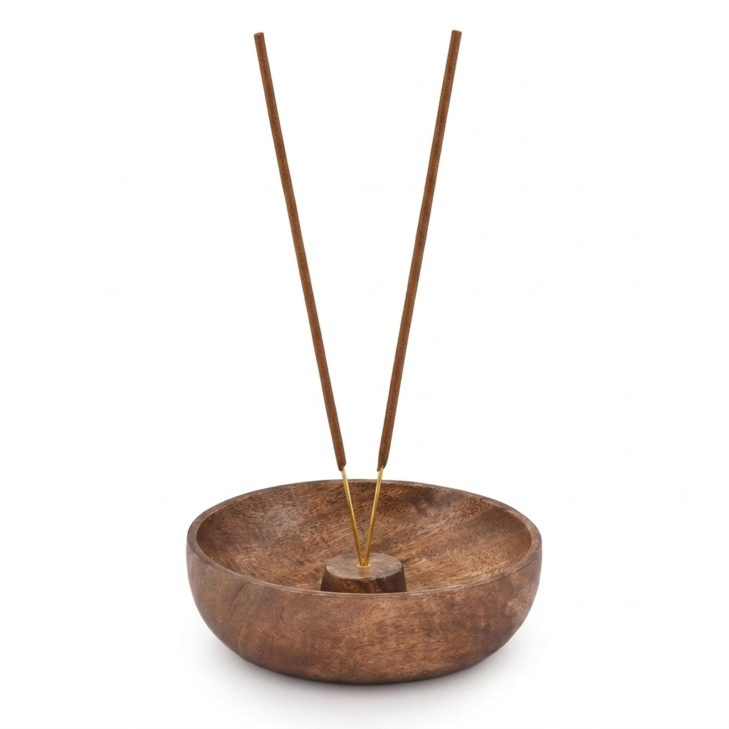 Wooden Bowl incense holder — carved wooden bowl with stick incense
