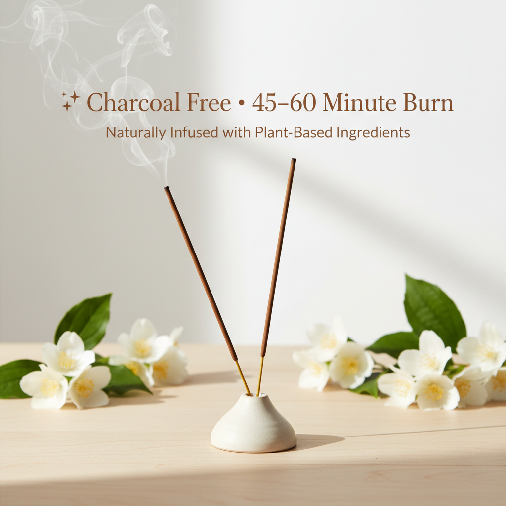 Charcoal-free jasmine incense sticks for a clean, gentle burn