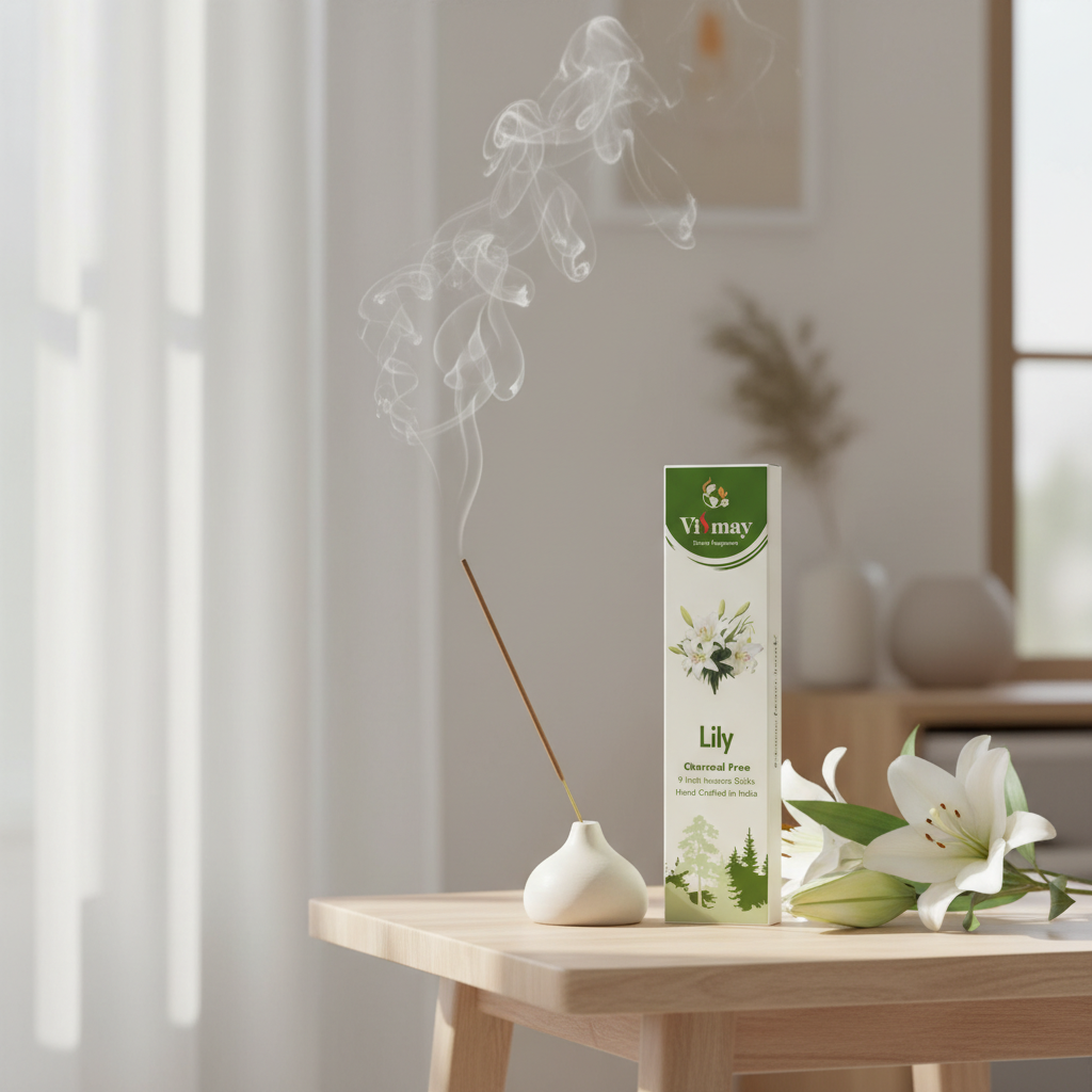 Lily incense sticks in a refined home — fresh peaceful aroma