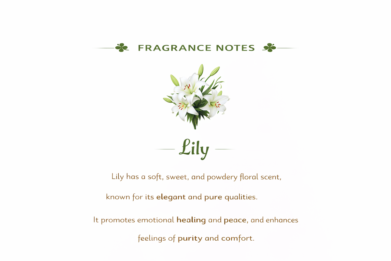 Lily incense fragrance notes — soft, clean airy floral profile