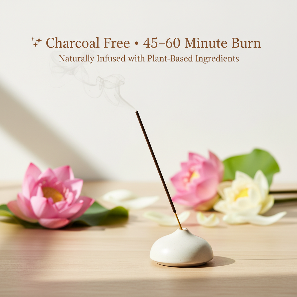 Charcoal-free lotus incense sticks for a clean, gentle burn