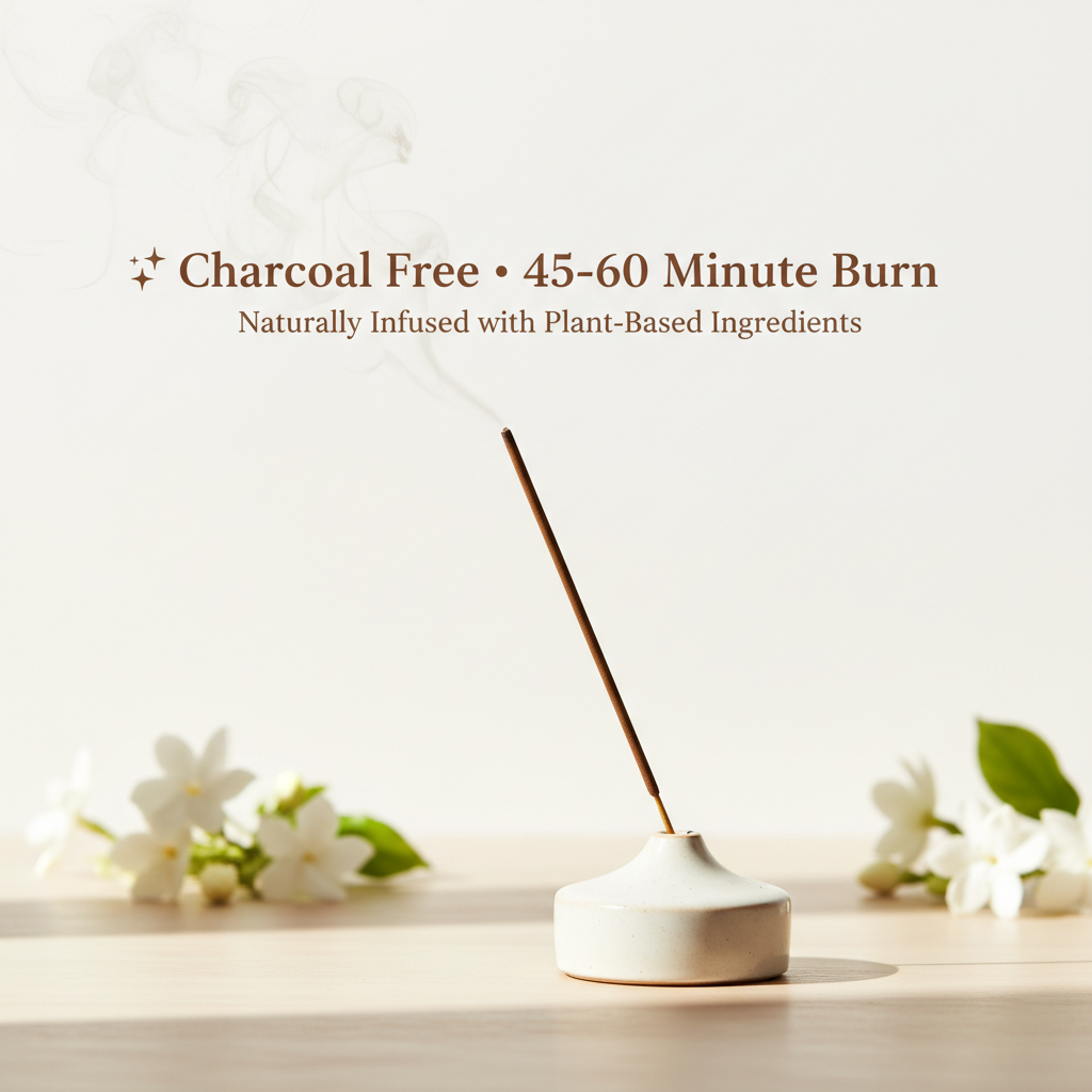 Charcoal-free mogra incense sticks for a clean, gentle burn