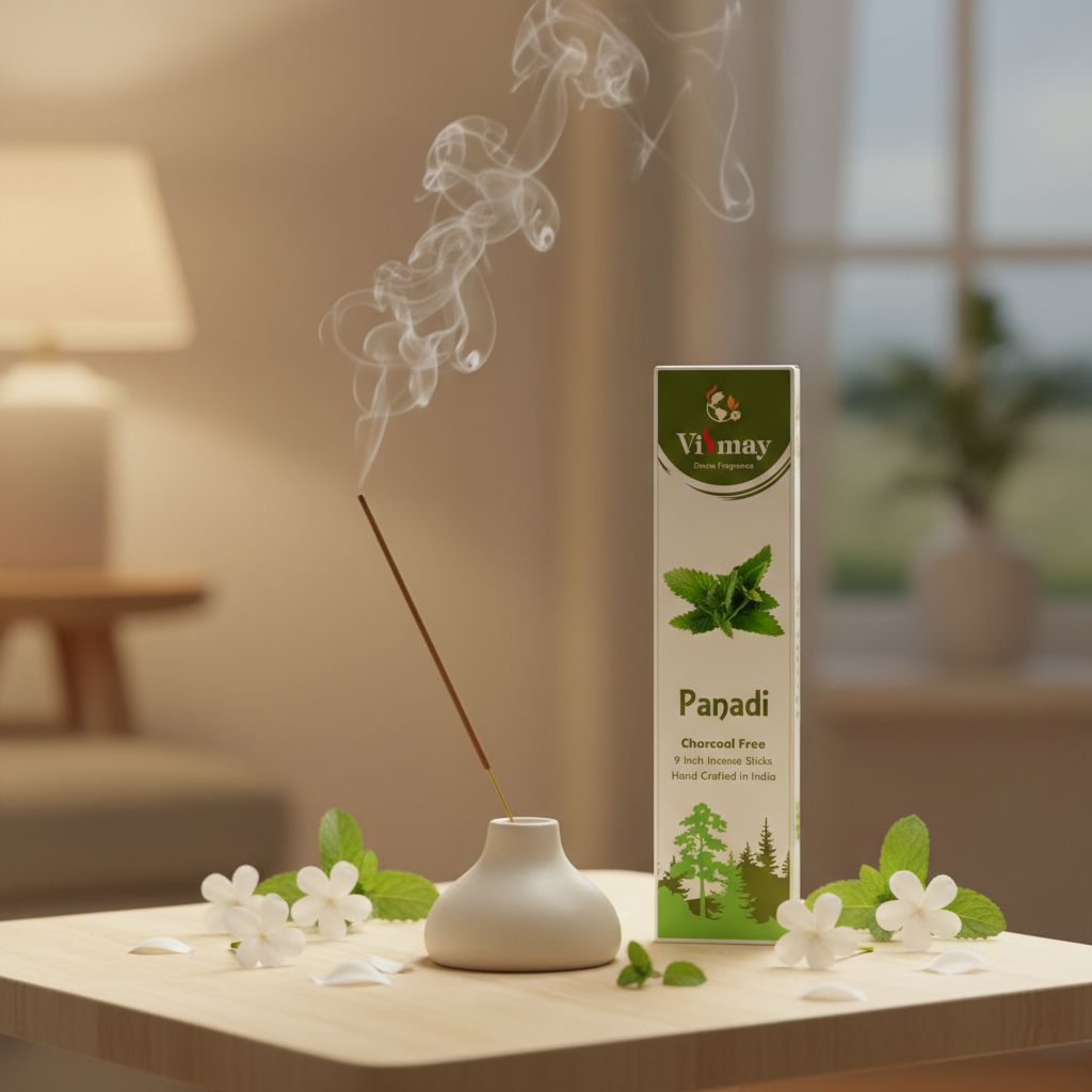 Panadi incense sticks in use with flowers and greenery