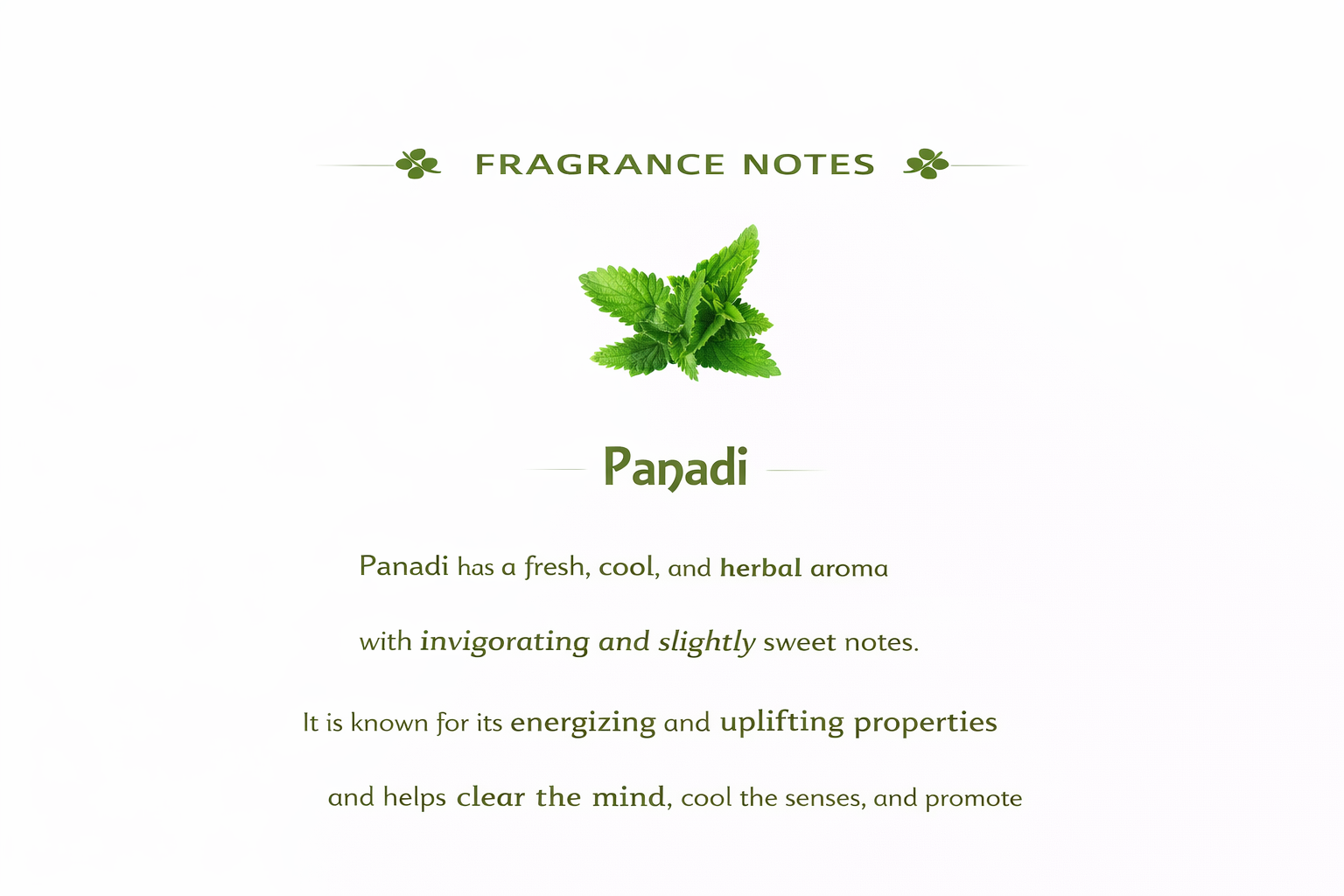 Panadi incense fragrance notes — warm smooth earthy aromatic profile
