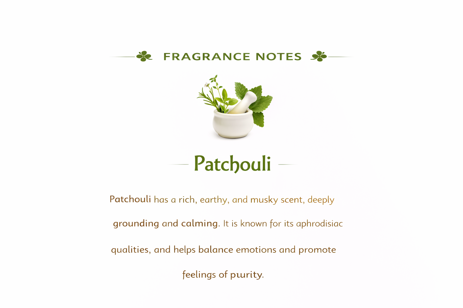 Patchouli incense fragrance notes — rich earthy woody scent profile