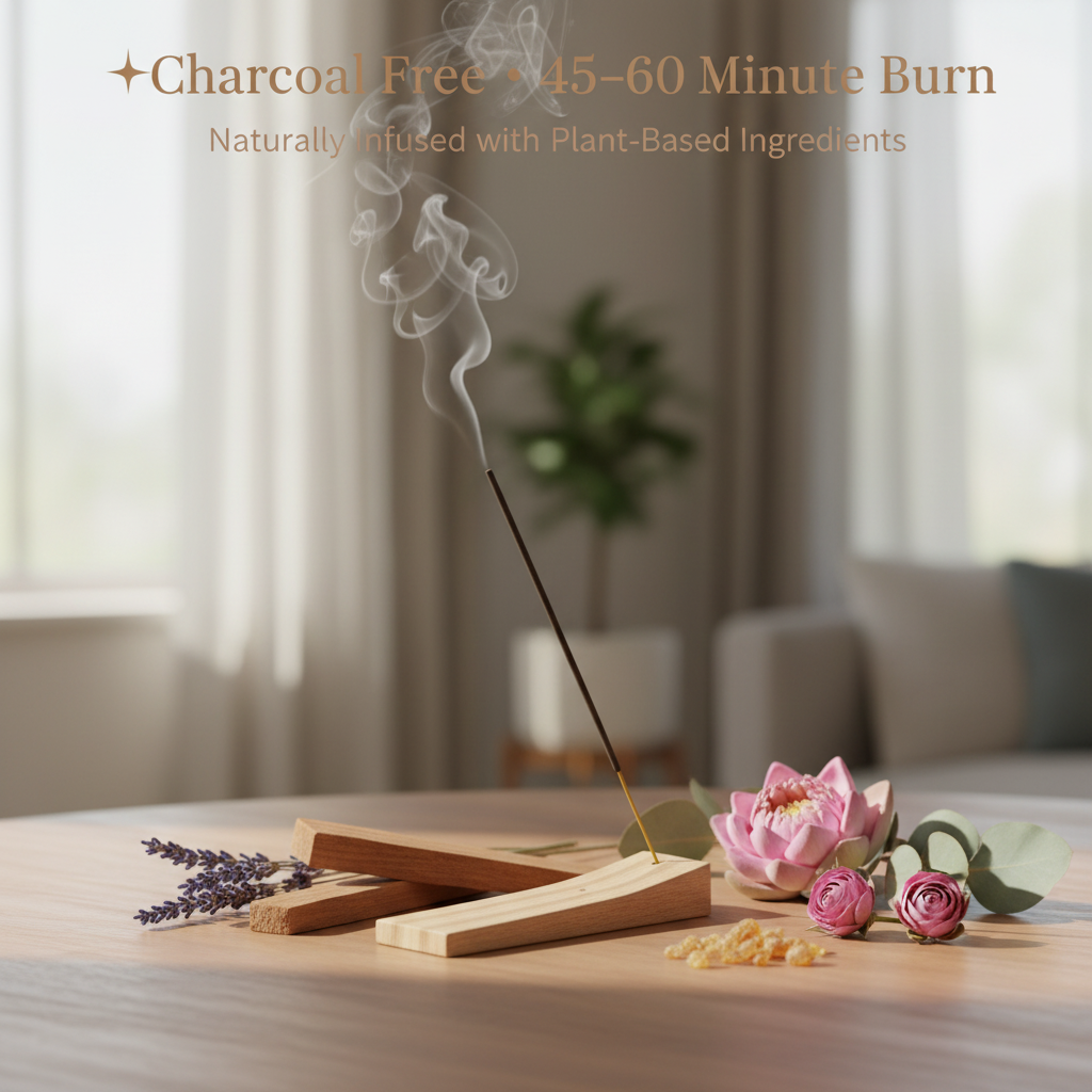 Charcoal-free Serenity Blend combo incense — clean, even burn